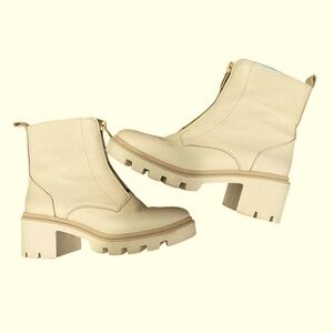 Antonio de Faria Lug Sole Chelsea Women's Cream Leather Ankle Boots, Size 9